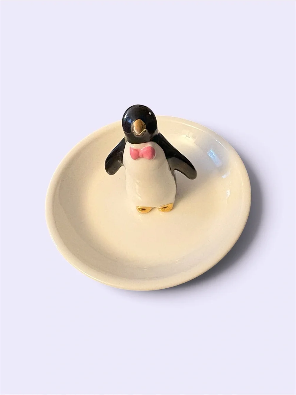 🦖 5 for $20 Kohls Ceramic Penguin Jewelry Dish Trinket Tray Gold Accents